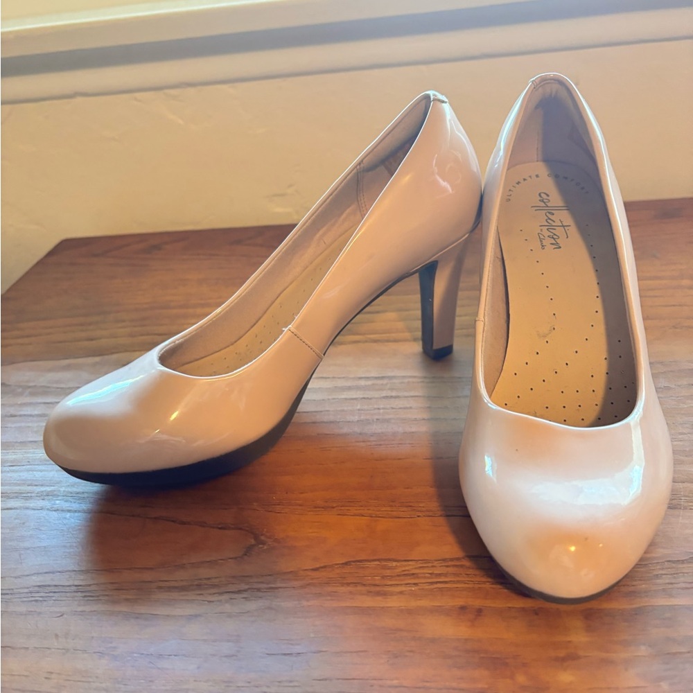 Clarks Cream Patent Leather Heels